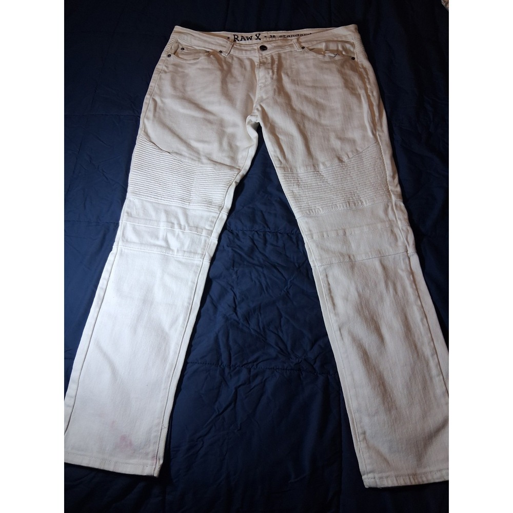Raw X jeans men's 36x30 relaxed fit straight‎ White stretch denim pants stacked